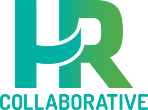 HR Collaborative logo, featuring a teal "H" that swoops and fades into a green "R". Below the HR letters is Collaborative in teal.